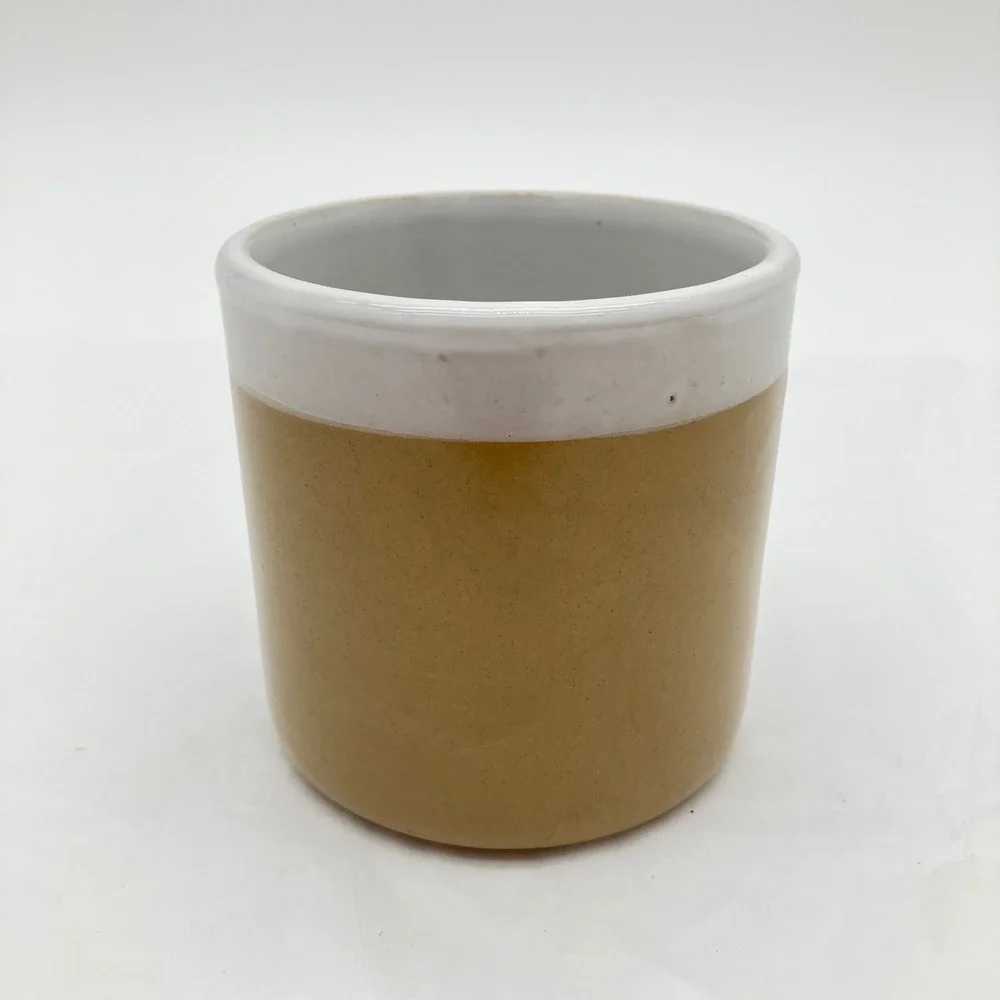Pearsons of Chesterfield Stoneware Crock 3.5in Tan White Vintage Made in England